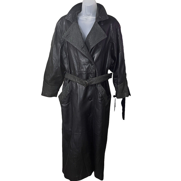 VTG Bagatelle Sz 12 Long Black Leather Trench Coat Goth Grunge Matrix Mob Wife - Picture 1 of 16